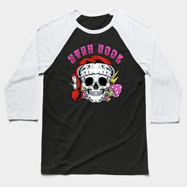 STAY COOL XMAS SKULL Baseball T-Shirt by OXVIANART